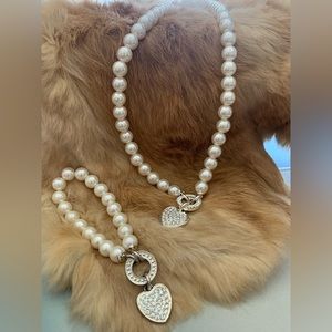 Faux pearl necklace with matching bracelet